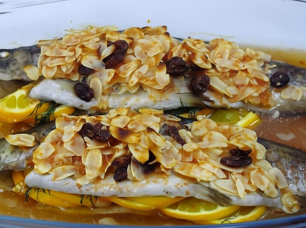 Imbirowy pstrąg z pomarańczami