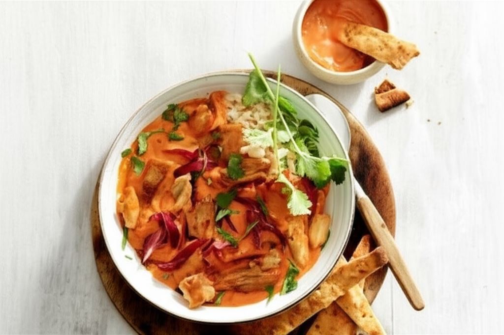 Indyjskie curry z roślinnymi kawałkami a'la „kurczak”