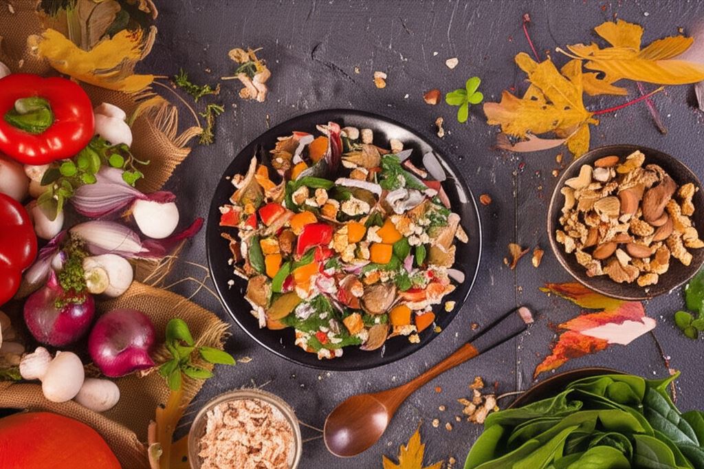 Jesienna sałatka z pieczarkami i marynowaną dynią