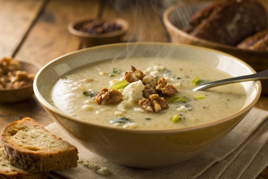 Jesienna zupa z cykorii z orzechami i gorgonzolą