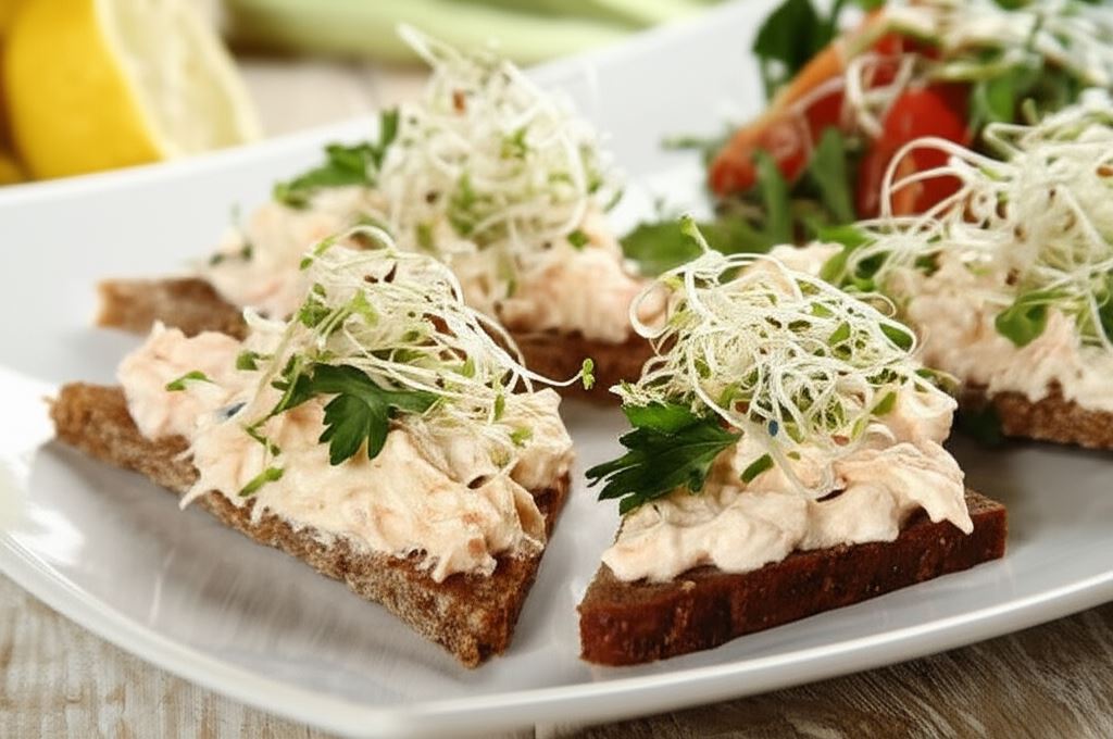 Kanapki z pastą z łososia i surówką z rukoli