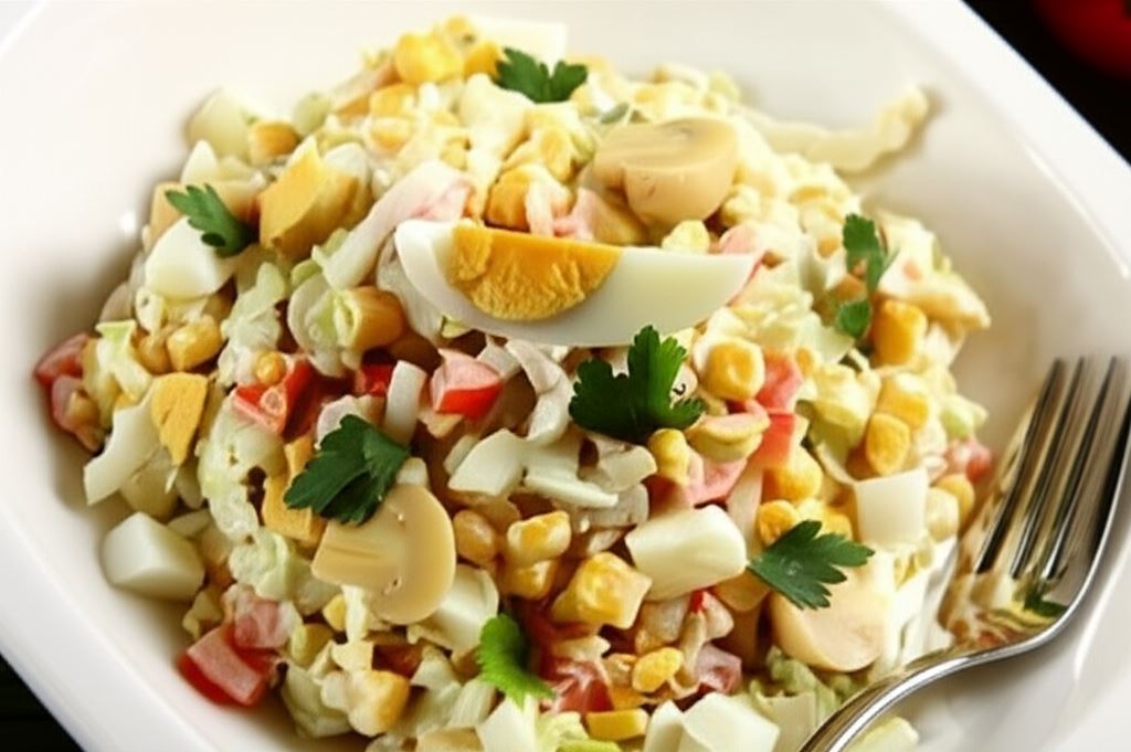 Kapusta pekińska z jajkiem i kukurydzą