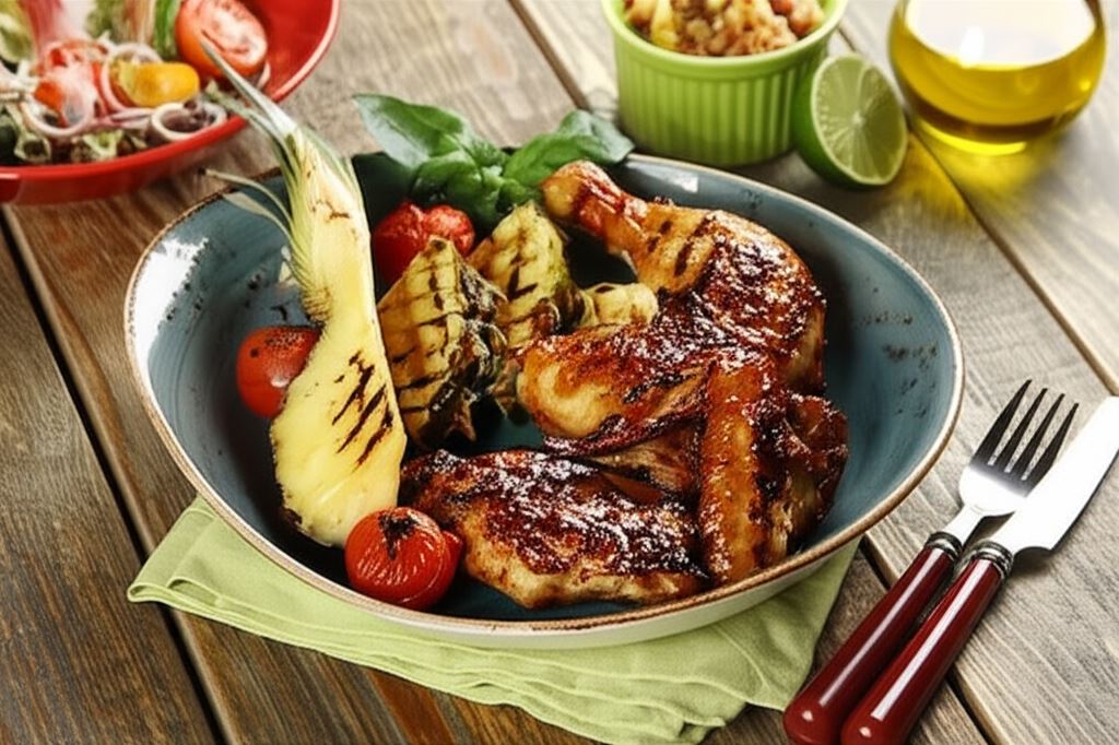 Karaibski kurczak z grilla z ananasową salsą