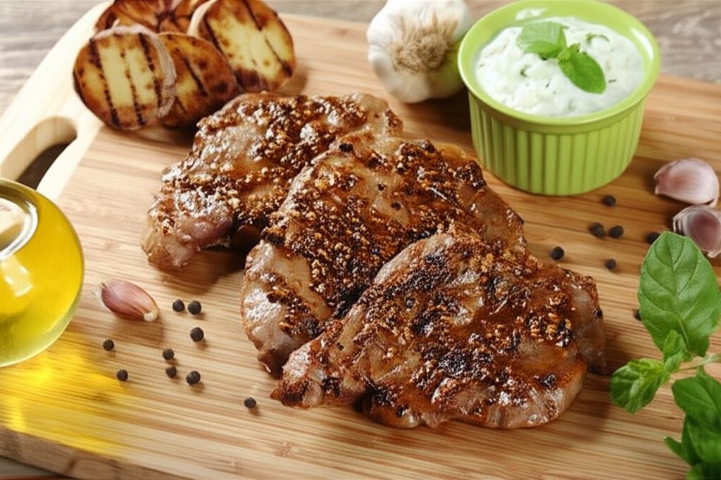 Karkówka z musztardą francuską i tzatzikami