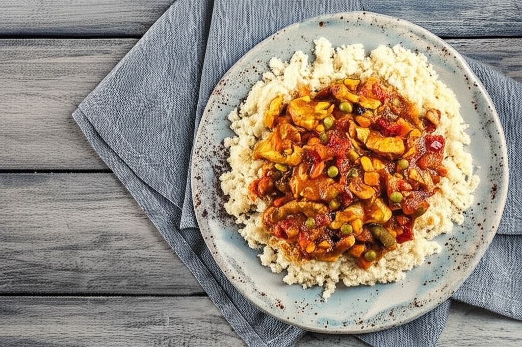 Kaszka kuskus z kurczakiem i warzywami na ostro