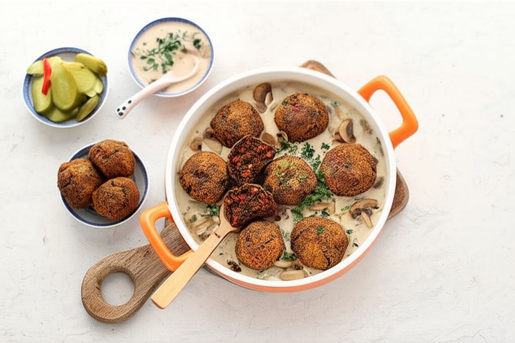 Klopsiki wege z sosem kurkowo-pieczarkowym