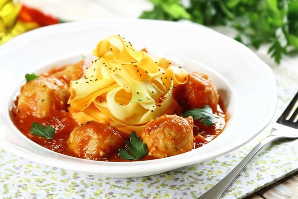 Klopsy z ciecierzycy z warzywnym makaronem