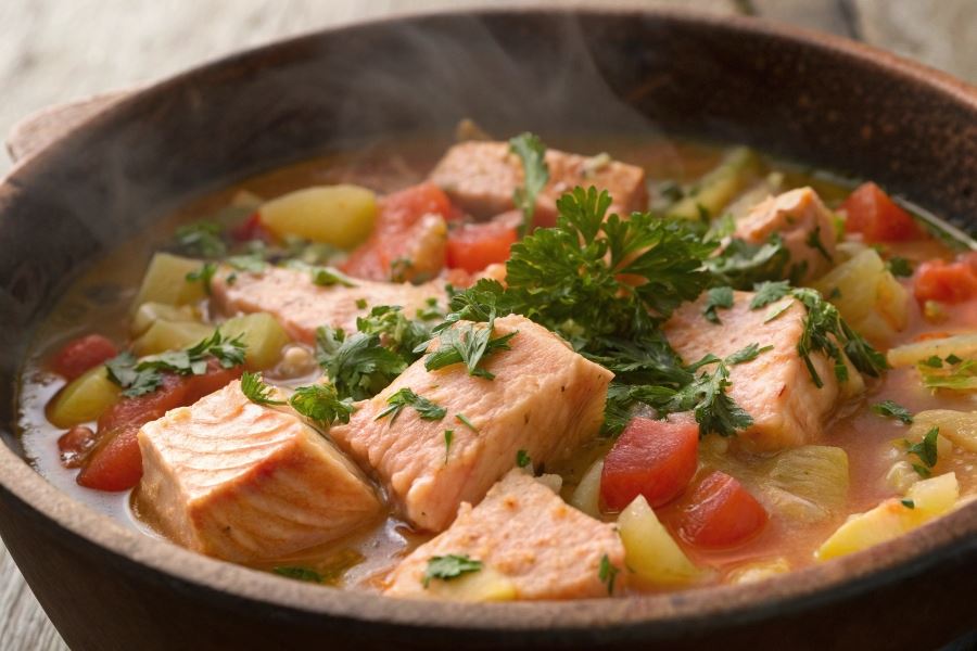 Kociołek łososiowo-pomidorowy