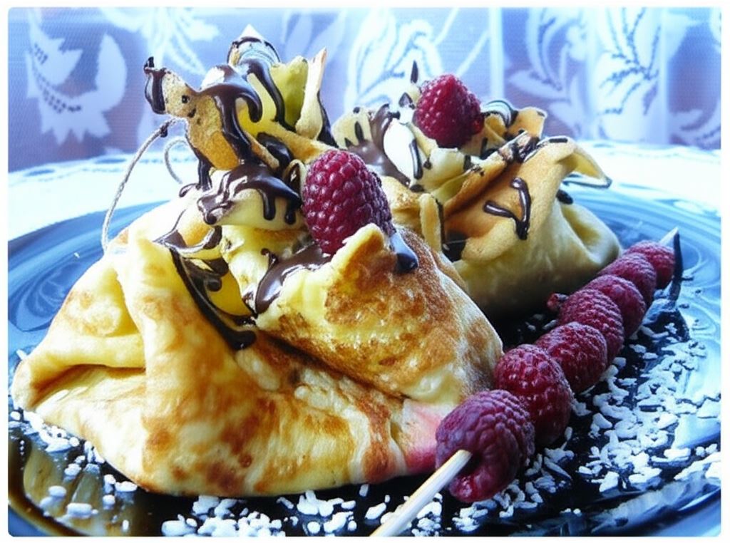 Kokosowe sakiewki z musem malinowym i czekoladową ścieżką