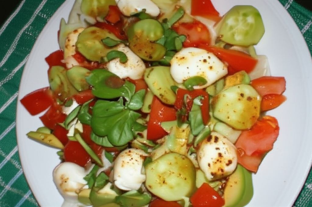 Kolorowa czerwcowa sałatka z mozarellą