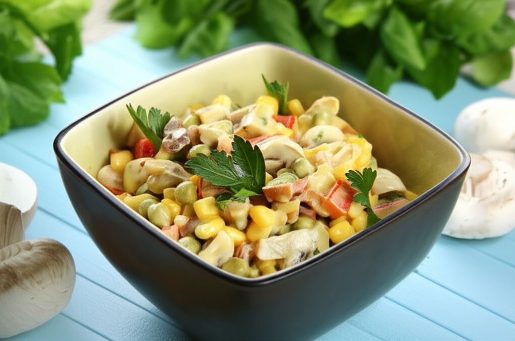 Kolorowa sałatka warzywna z wędzonym kurczakiem