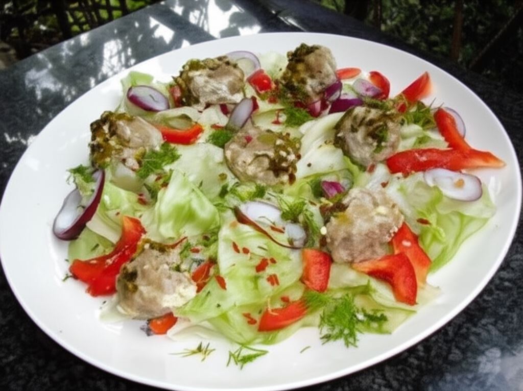 Kolorowa sałatka z pulpecikami