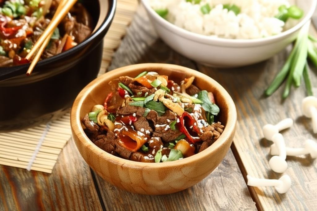 Koreańskie Bulgogi z grzybami enoki