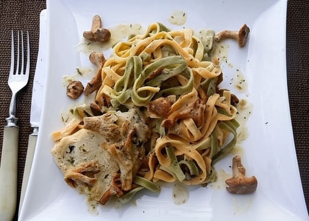 Kotlet w kurkowo-śmietanowym sosie