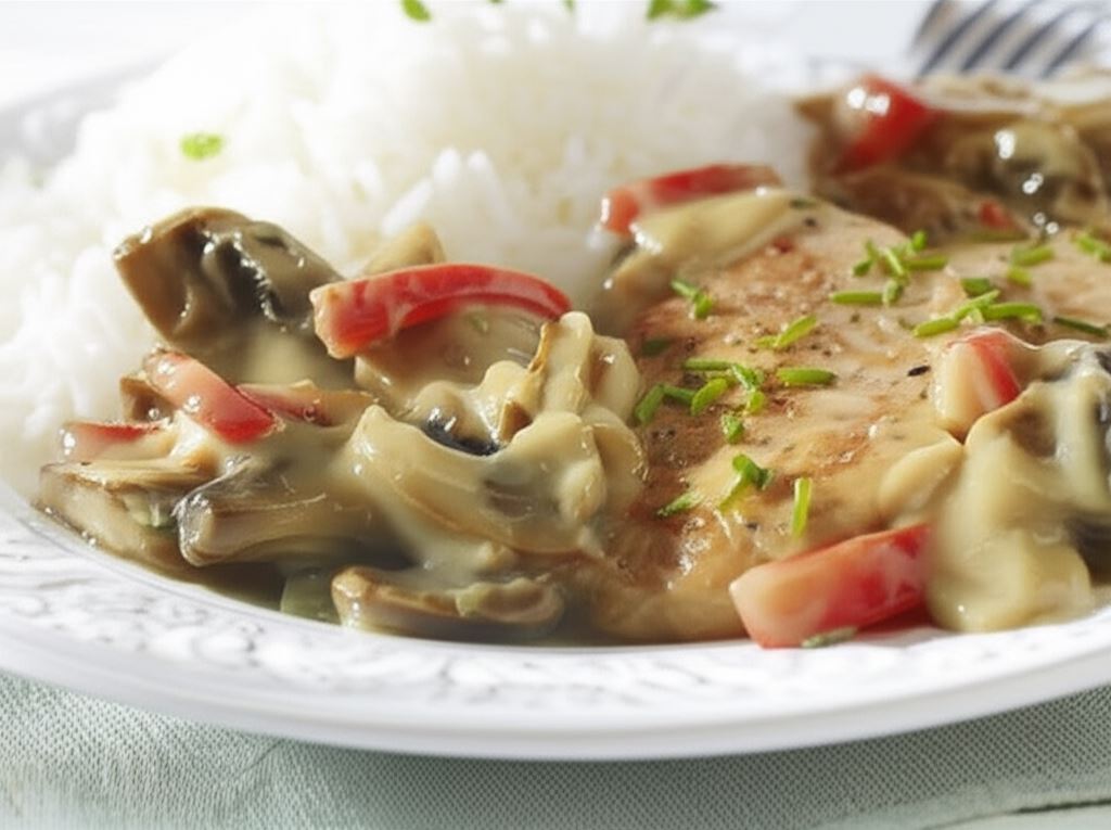 Kotlety wieprzowe z sosem pieczarkowym z papryką