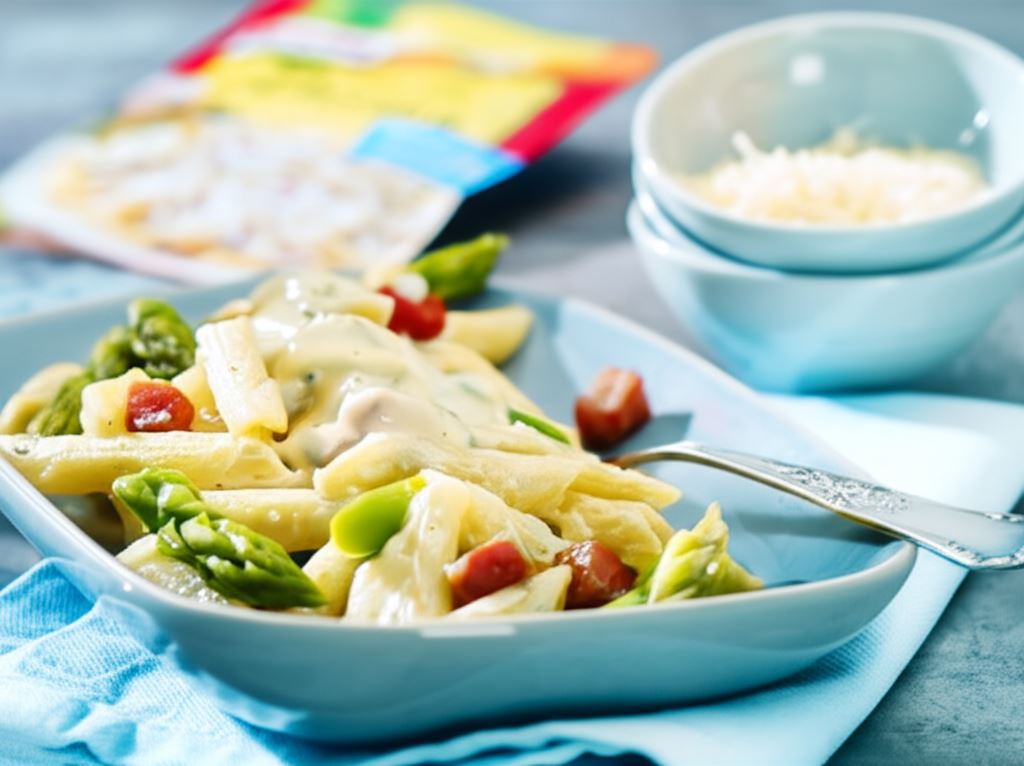 Kremowe penne z szynką i szparagami