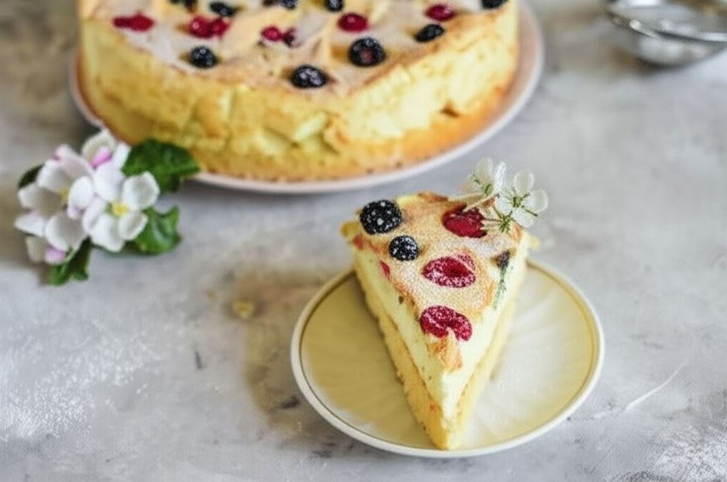 Kruche ciasto z budyniową pianką i owocami