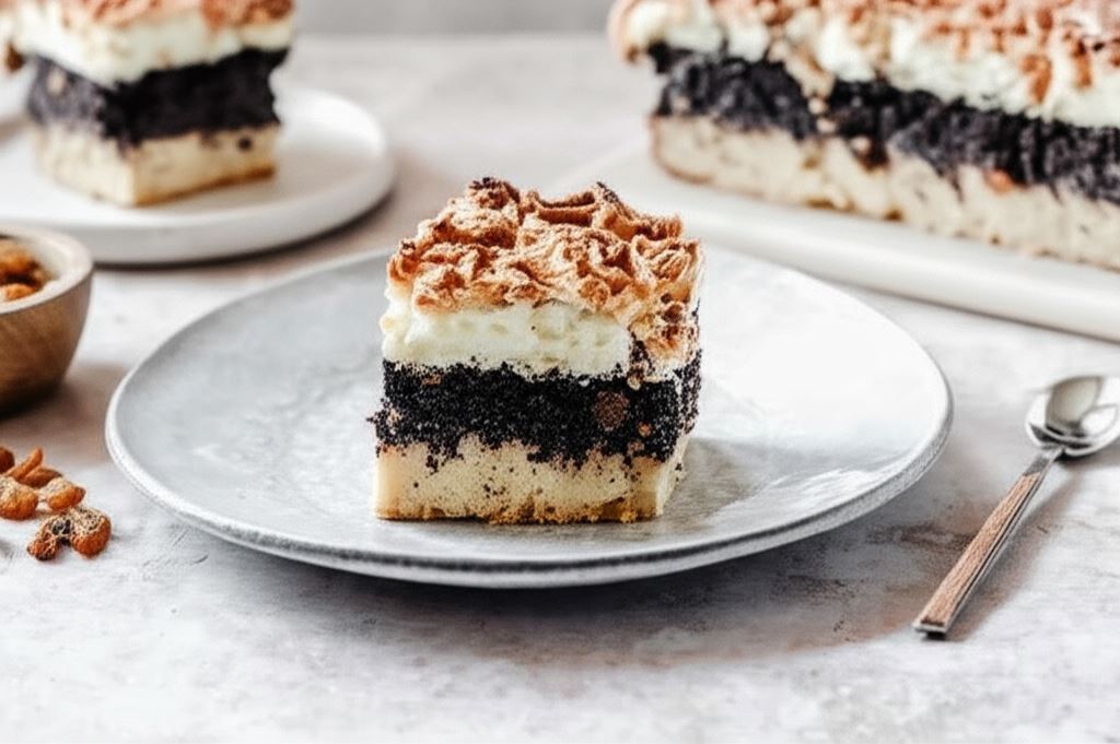 Kruche ciasto z makiem i budyniową pianką