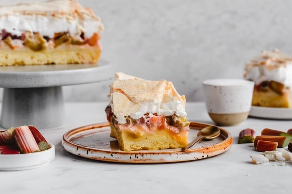 Kruche ciasto z rabarbarem i bezą