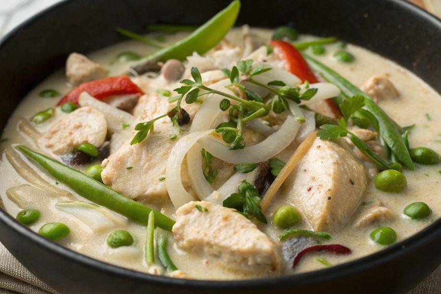 Kurczak na mleku kokosowym z warzywami