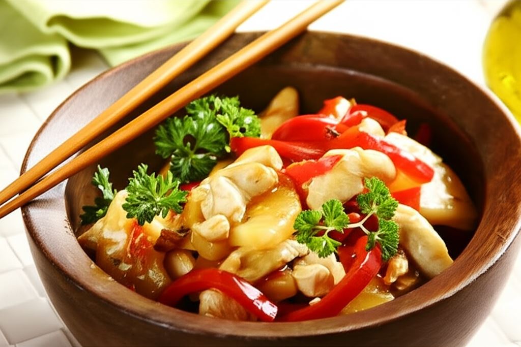 Kurczak po chińsku z ananasem i papryką