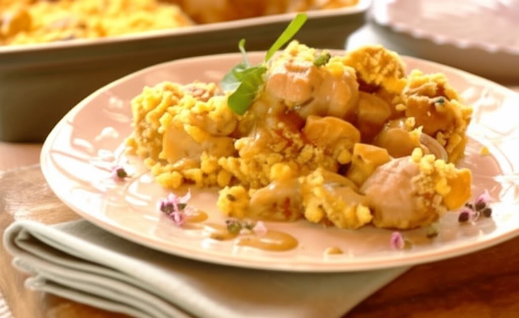 Kurczak z grzybami i ziołową kruszonką