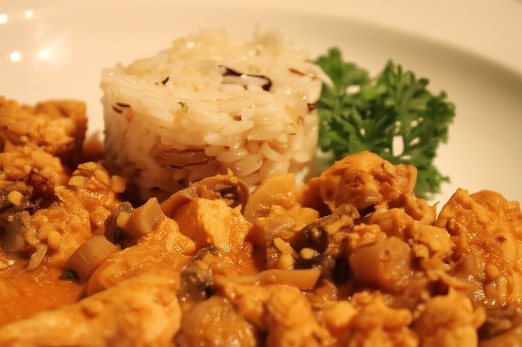 Kurczak z orzechami nerkowca i ryżem Pilau