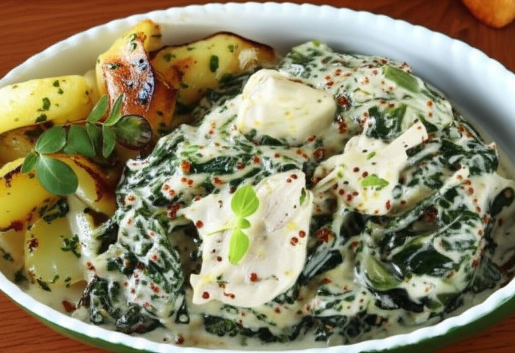 Kurczak ze szpinakiem w sosie musztardowym