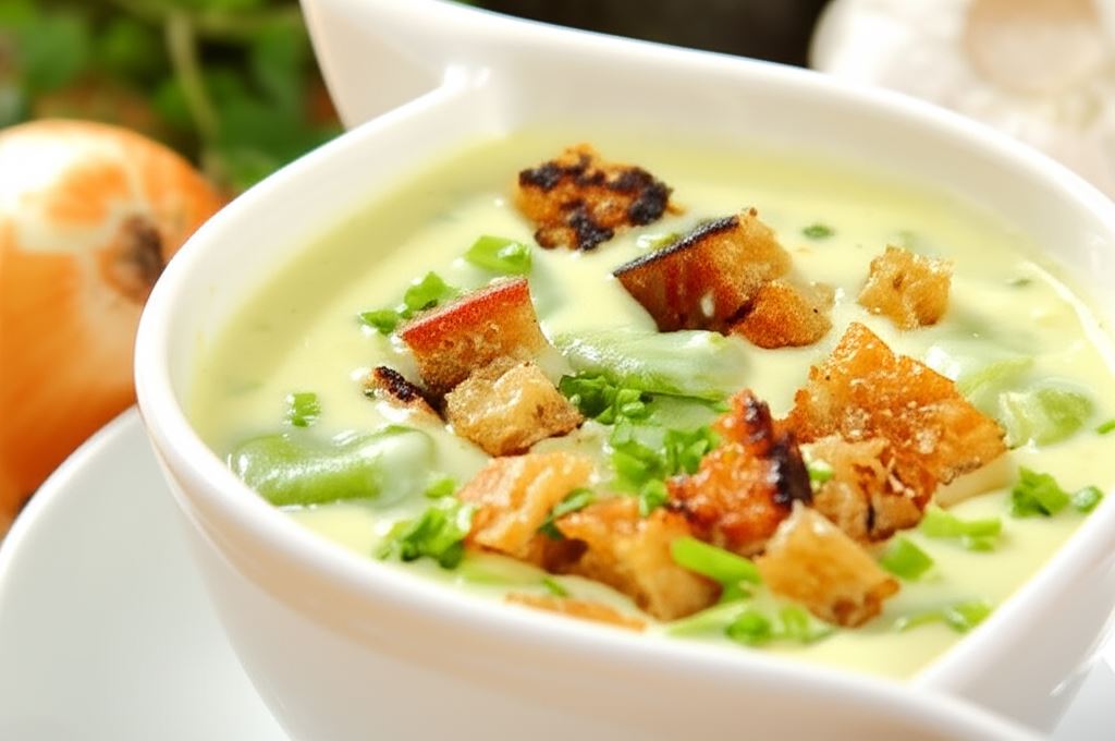 Krem serowy z ziarnami bobu