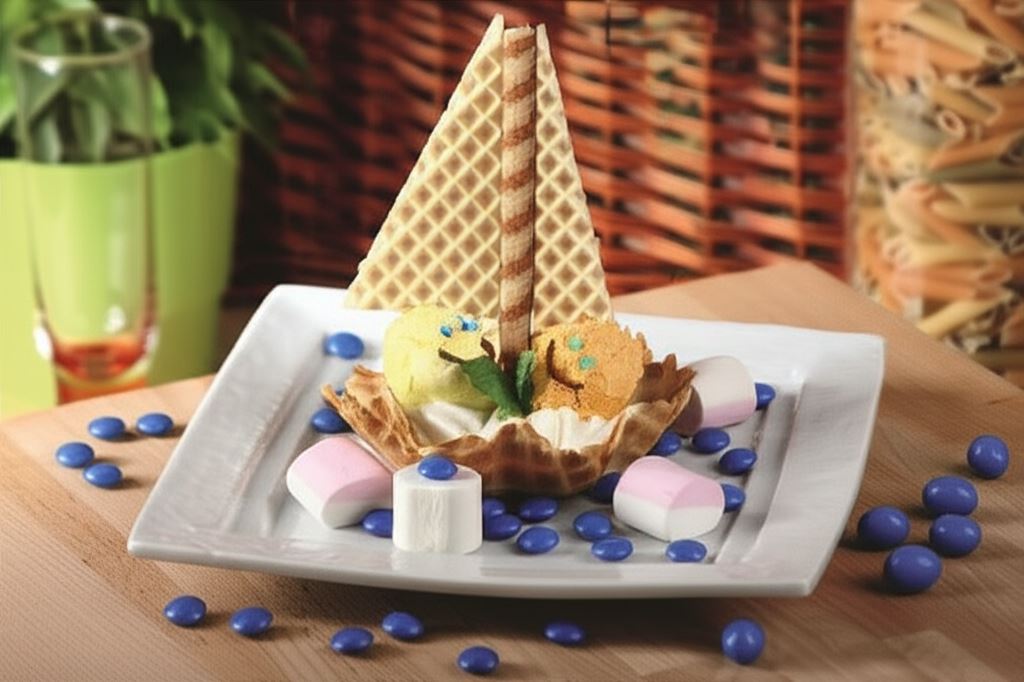 Lody tropikalne z wafelkami 'Żaglówka'