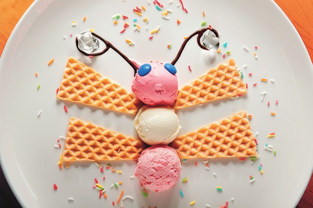 Lody truskawkowe z wafelkami 'Motyl'