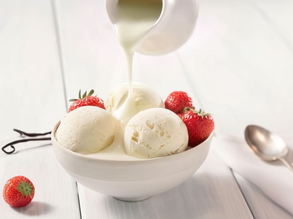 Lody waniliowe z truskawkami i polewą waniliową