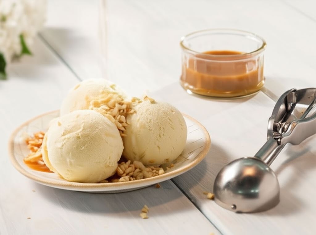 Lody z dodatkiem wanilii z Madagaskaru i prażonymi migdałami