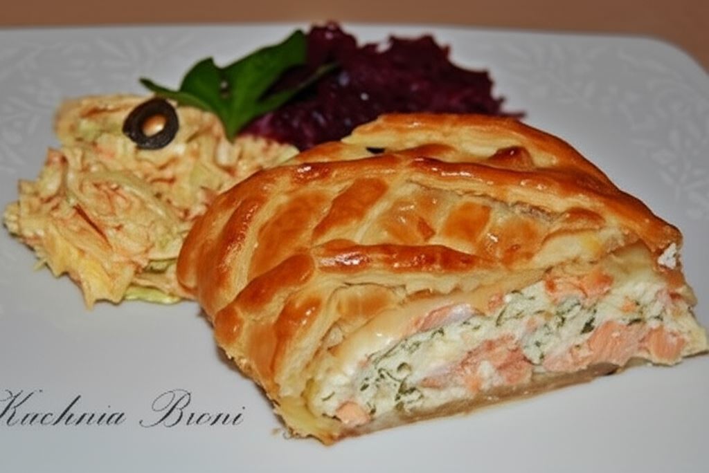 Łosoś z serkiem mascarpone w cieście francuskim
