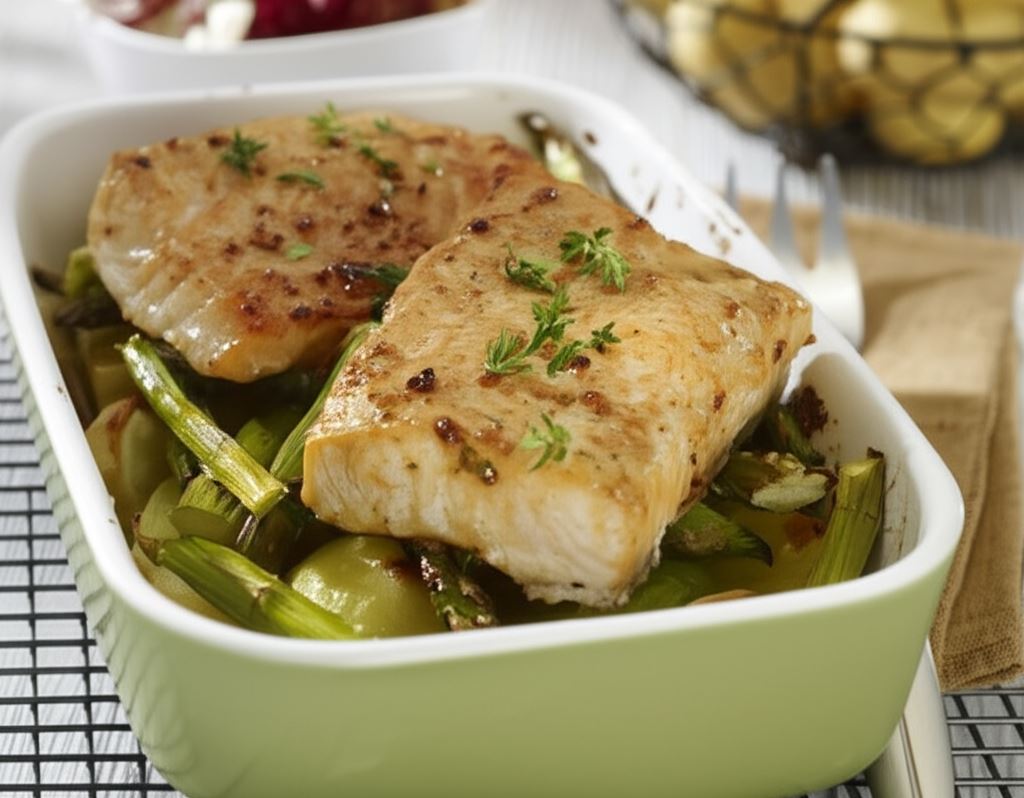 Łosoś zapiekany na warzywach