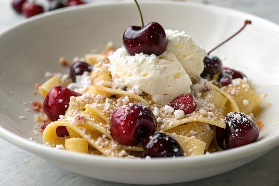 Makaron na słodko z wiśniami