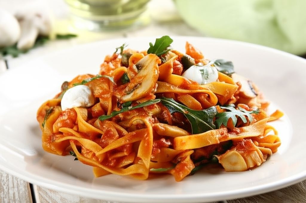 Makaron orkiszowy z rukolą i mozzarellą