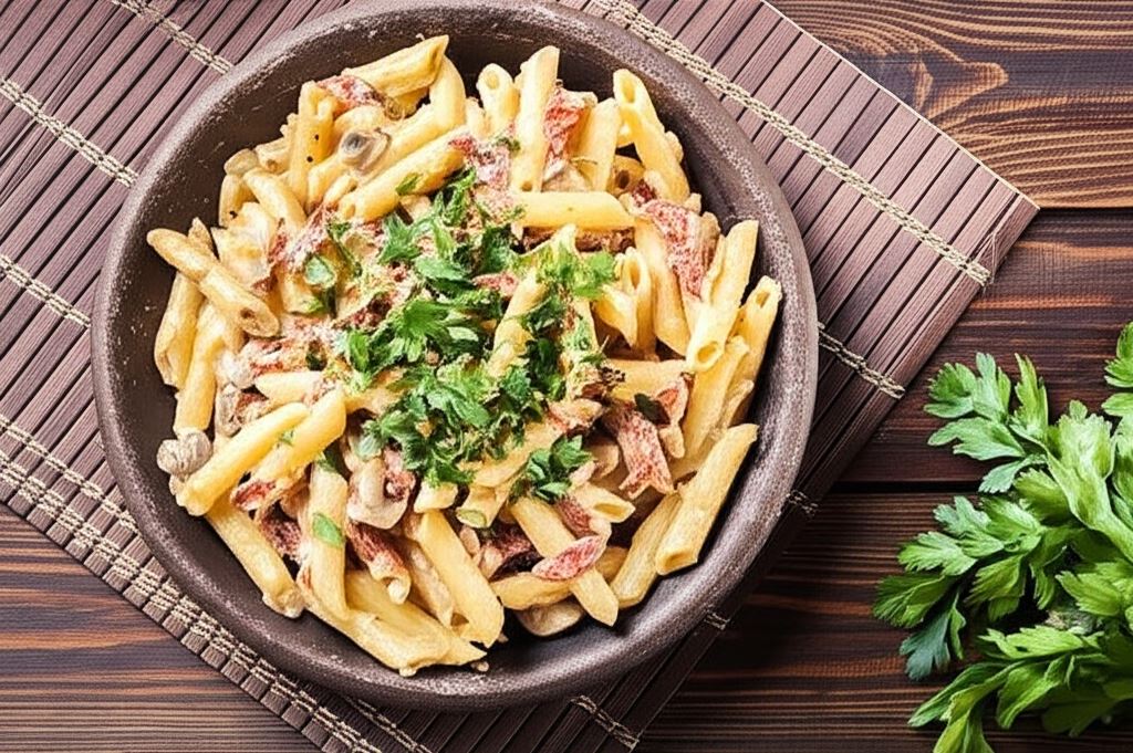 Makaron penne z kiełbasą pepperoni