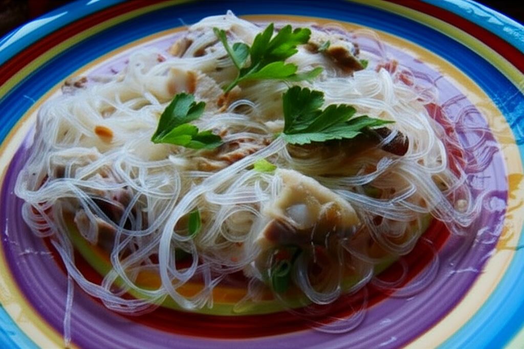 Makaron ryzowy z tilapią w mleczku kokosowym