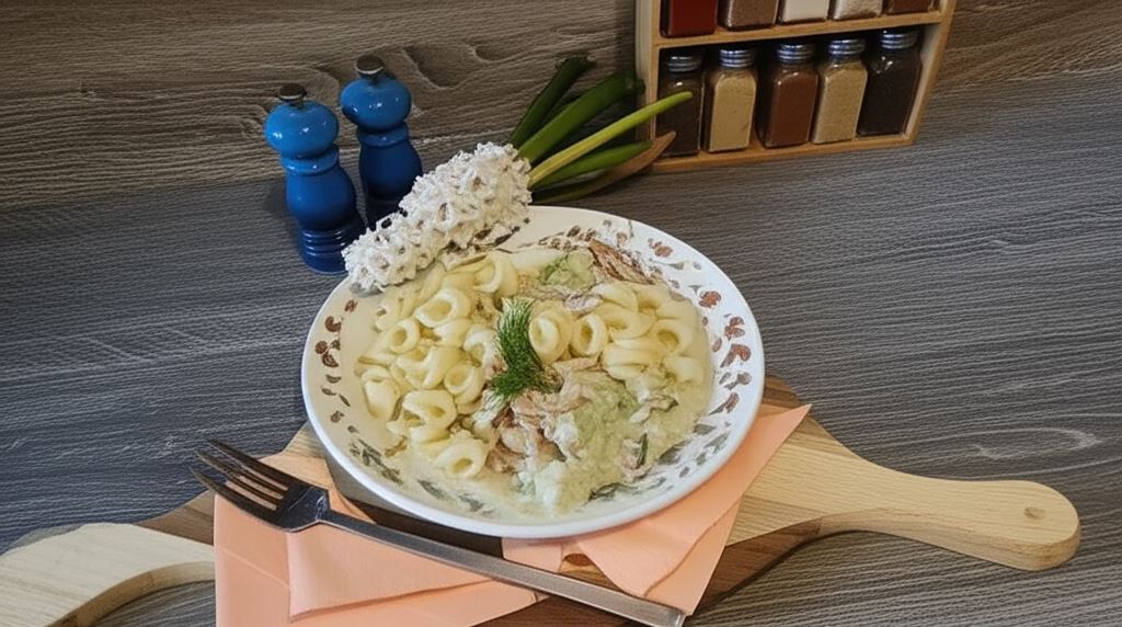 Makaron w sosie brokułowym z szynką