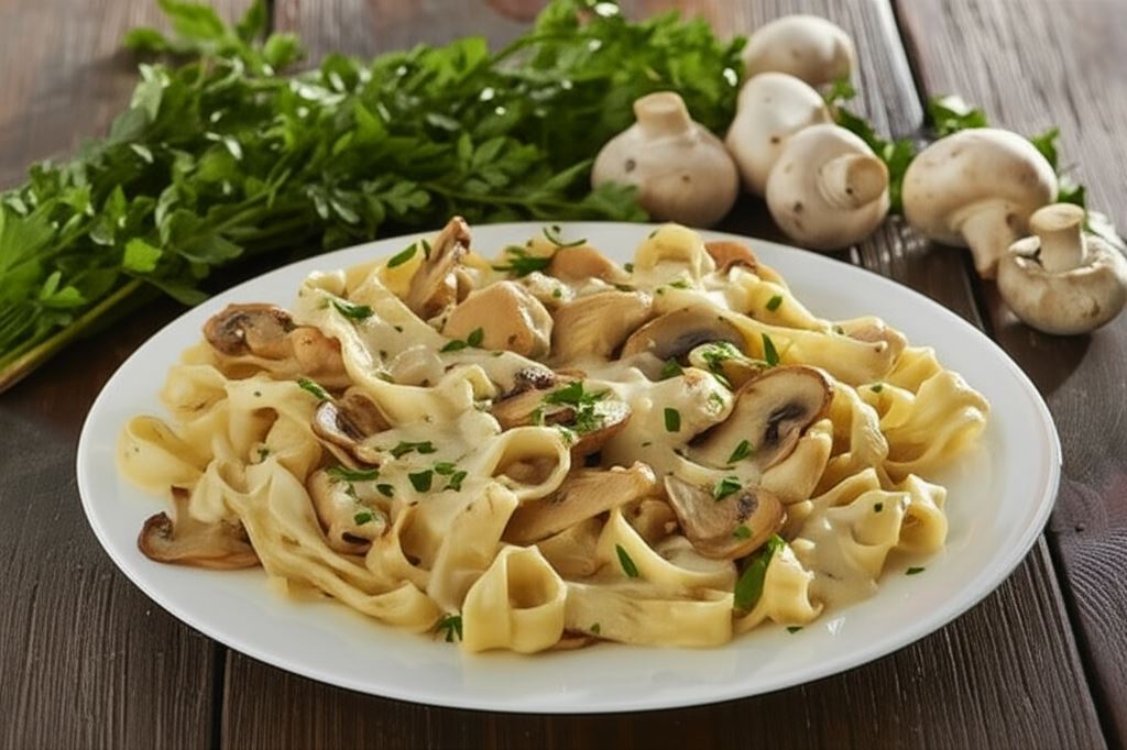 Makaron w sosie pieczarkowym