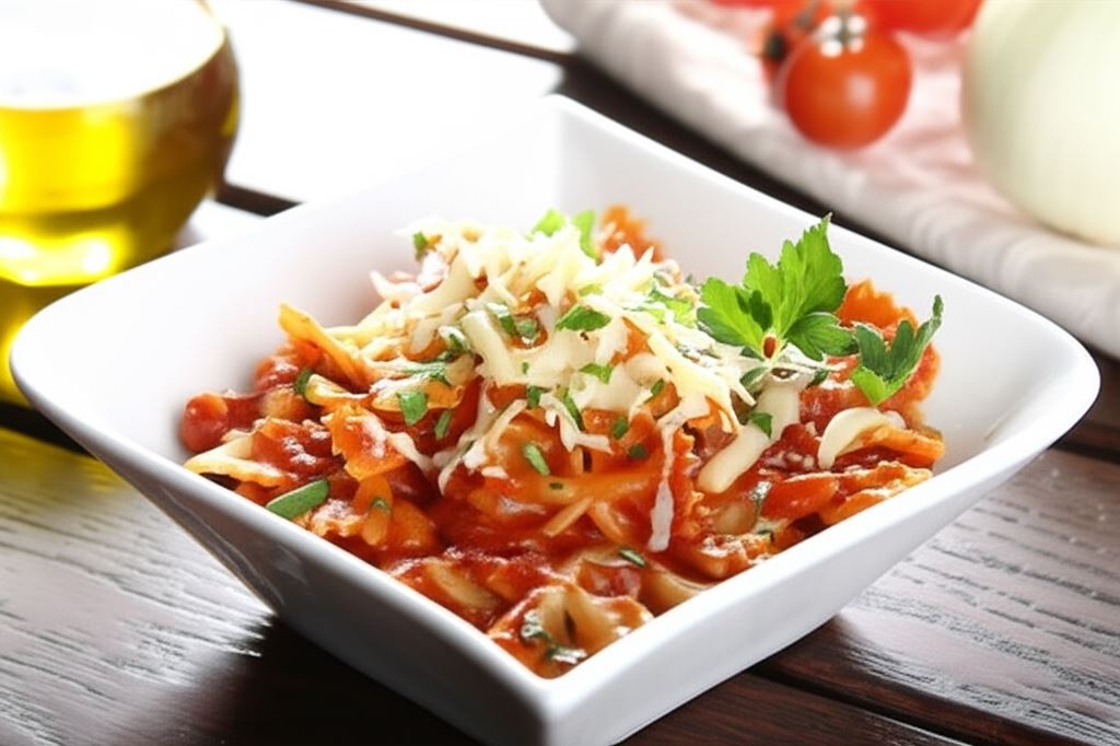 Makaron w sosie pomidorowym z pietruszką