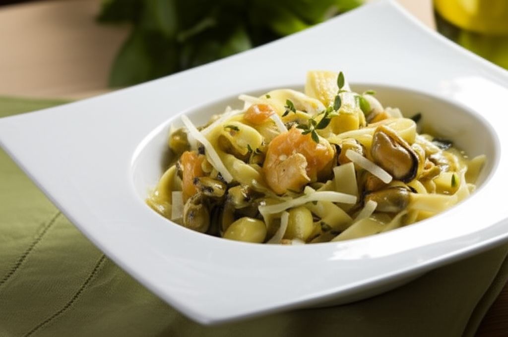 Makaron z delikatnymi owocami morza