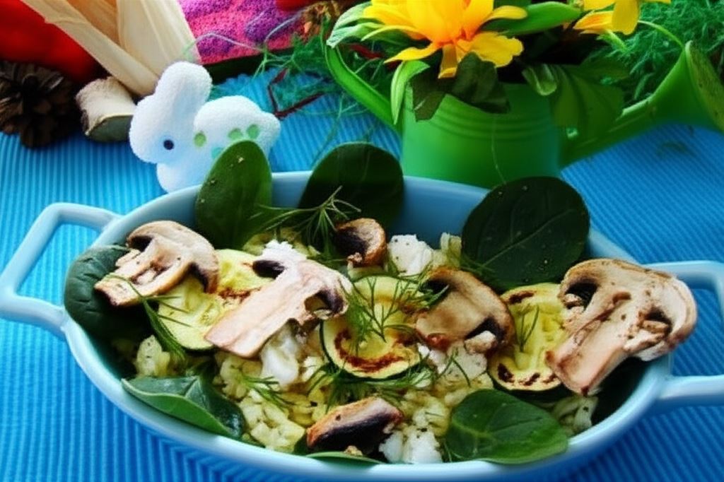 Makaron z grillowaną cukinią i pieczarką