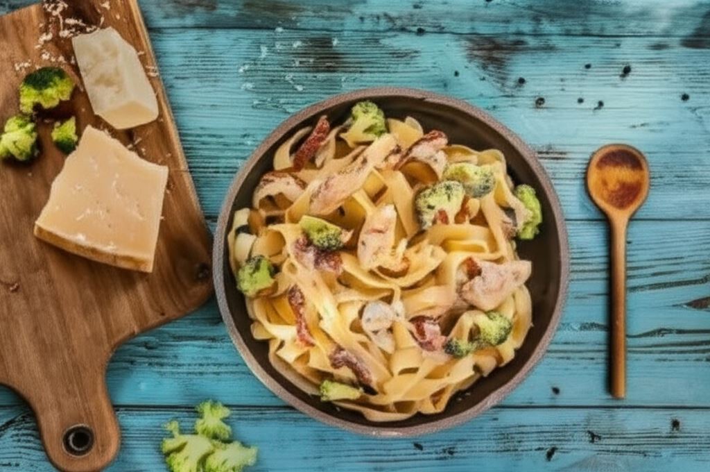 Makaron z indykiem i brokułami