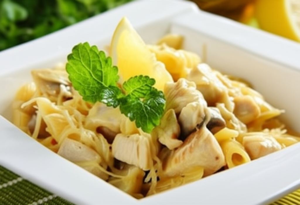 Makaron z kurczakiem i pieczarkami