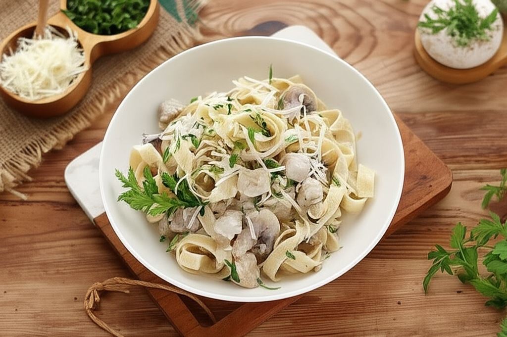 Makaron z kurczakiem i sosem śmietanowym