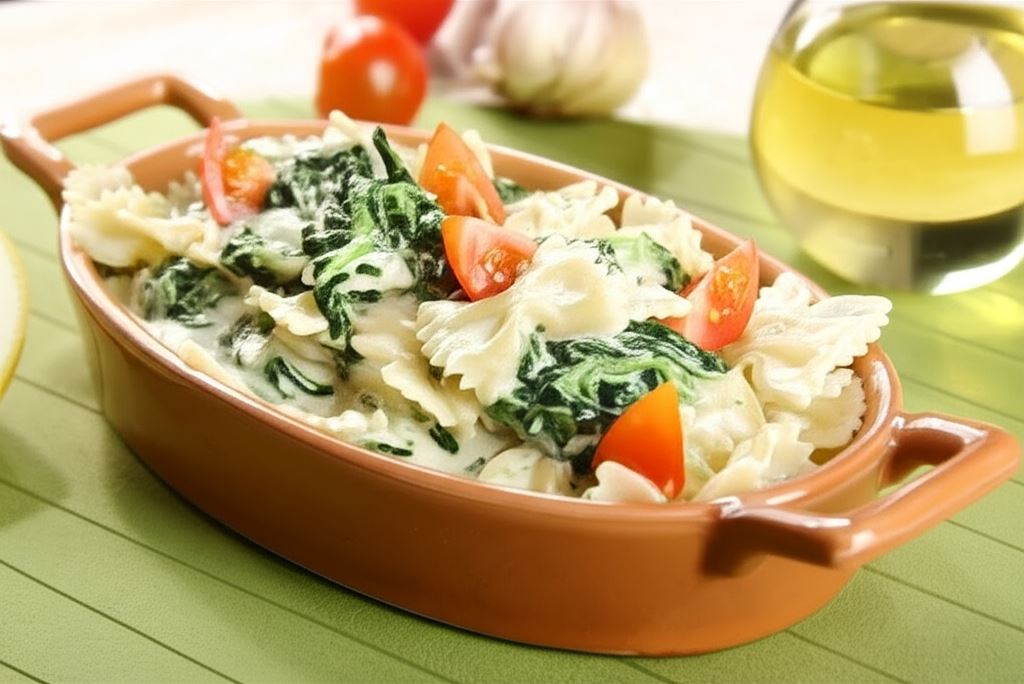 Makaron z serem i szpinakiem