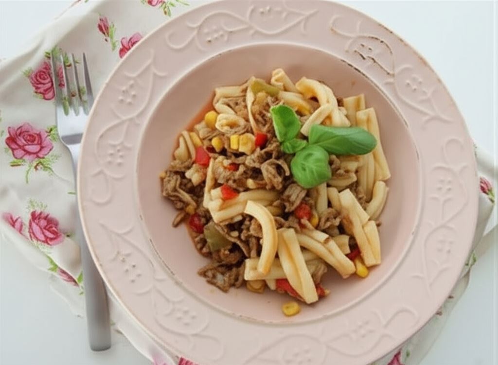 Makaron z sosem leczo