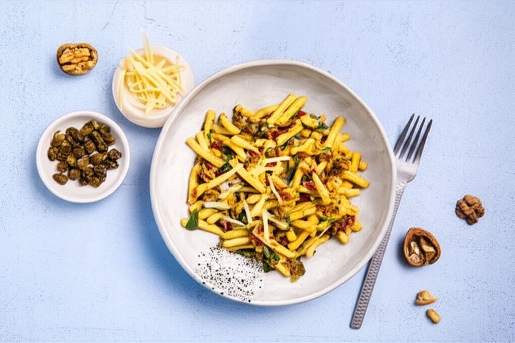 Makaron z suszonymi pomidorami i pesto orzechowym